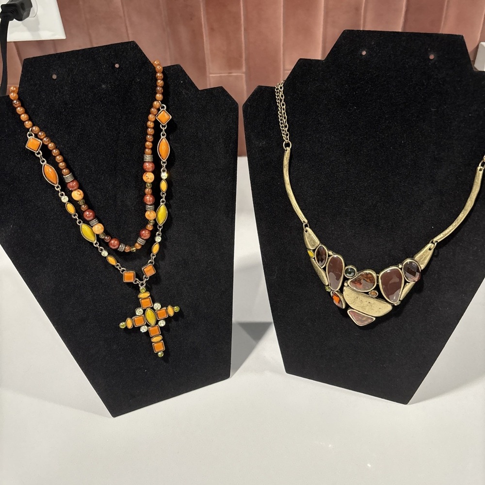 Lot Of 2 Unmarked Amber/Gold Necklaces